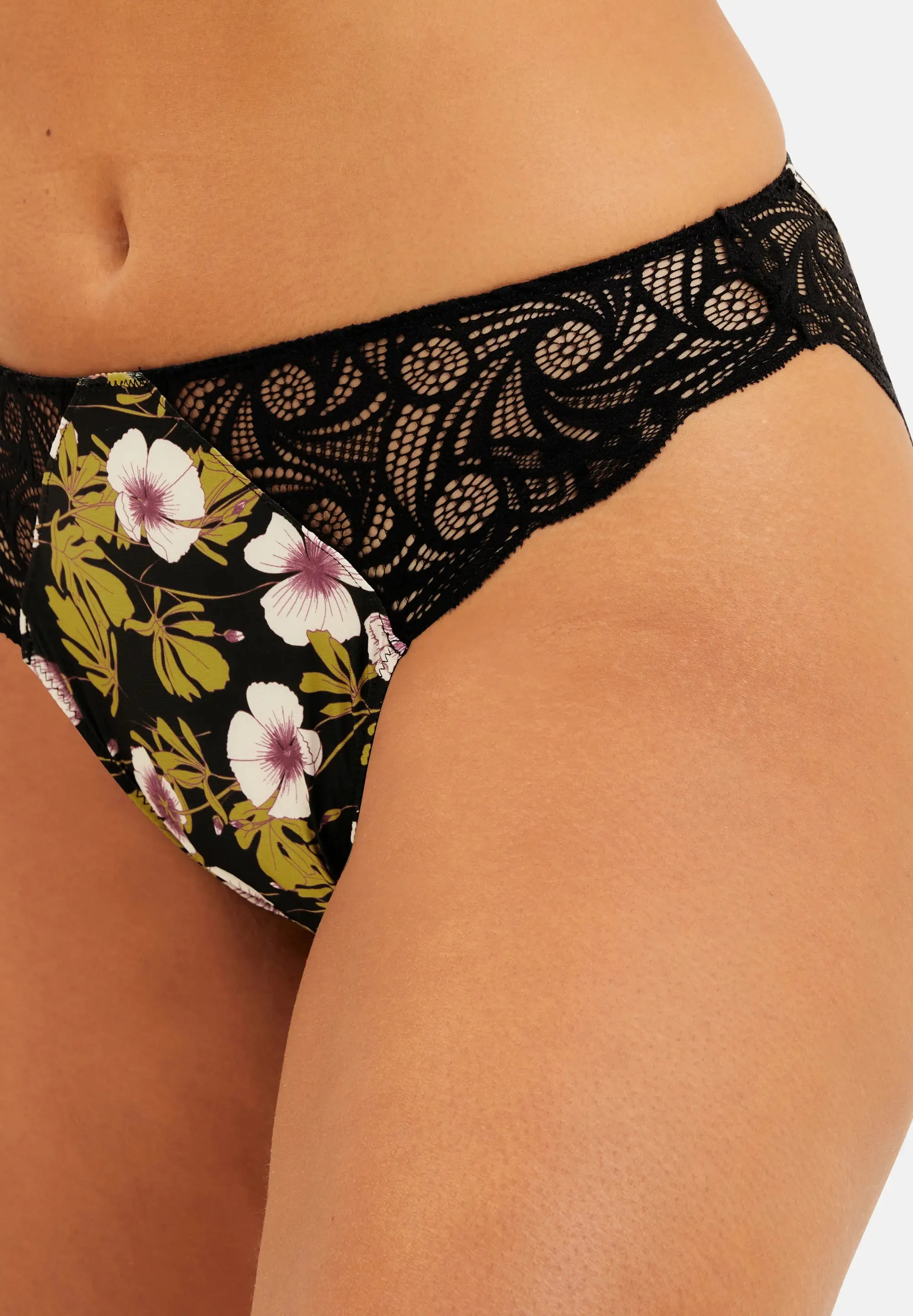 Slip Ariane Fantaisy Imprimé Feuillage Monstera Noir