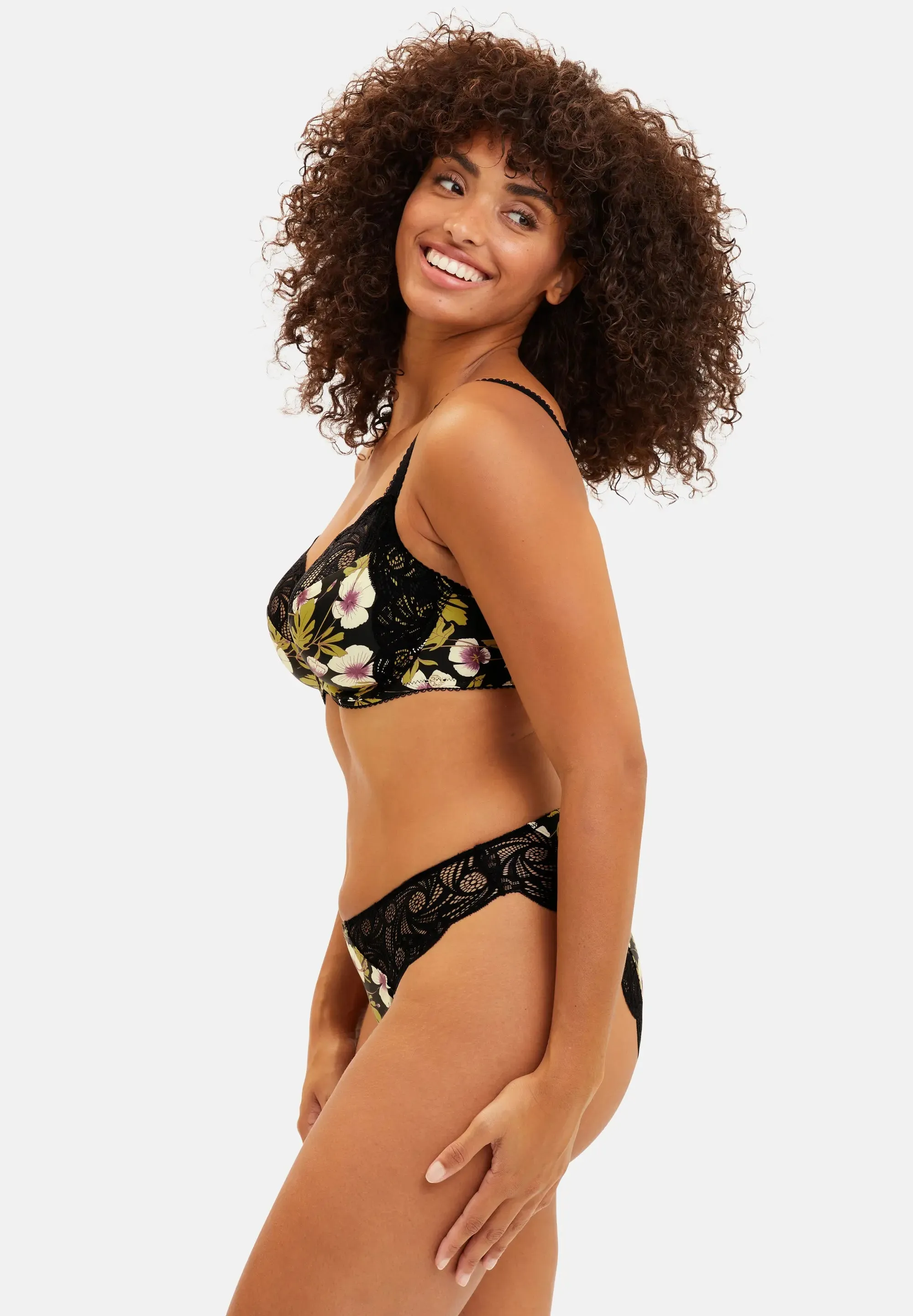 Slip Ariane Fantaisy Imprimé Feuillage Monstera Noir
