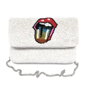 Small Rainbow Tongue Beaded Clutch Purse
