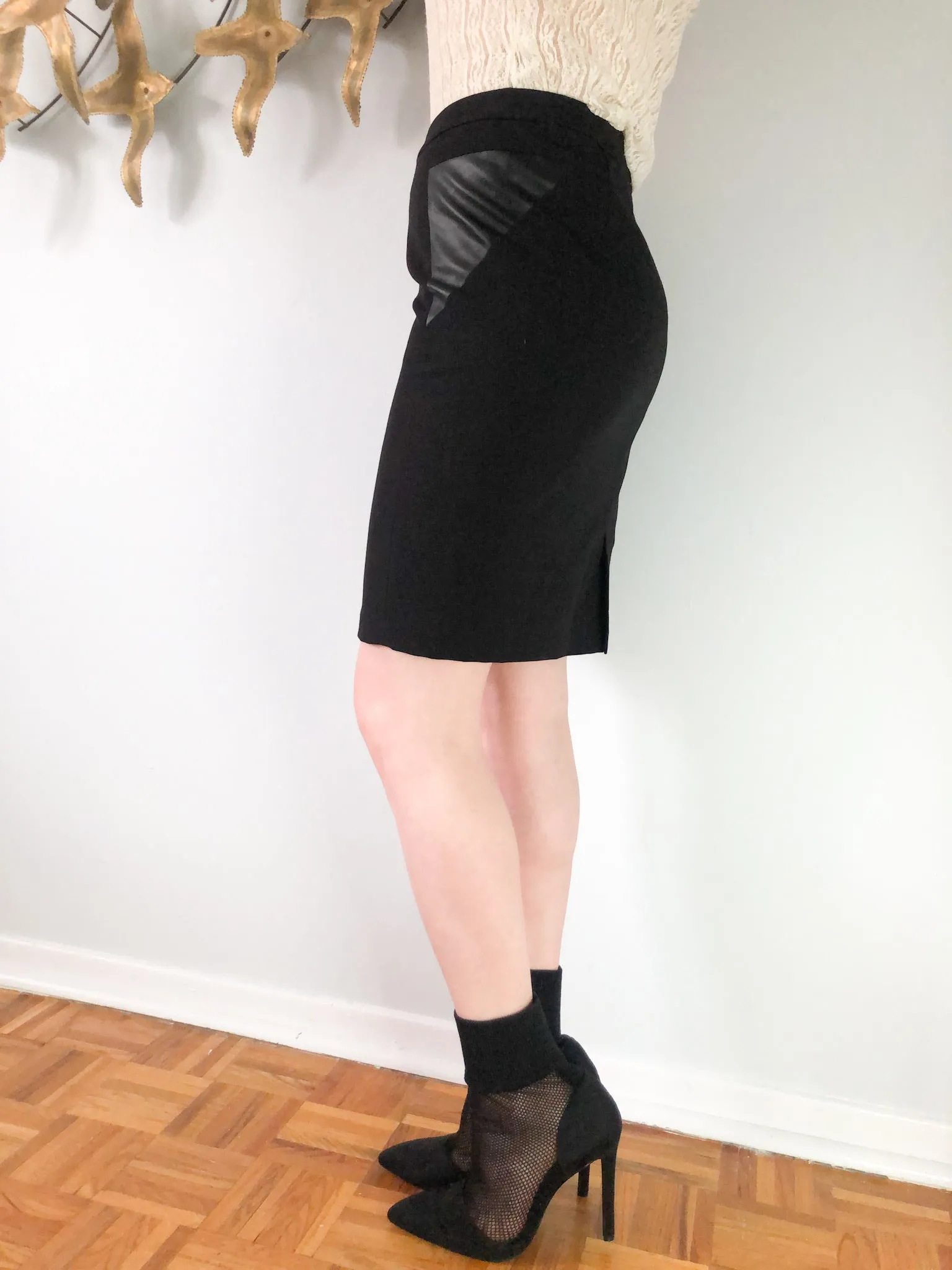 Smart Set Black High Waist Faux Leather Panel Skirt - Size 2