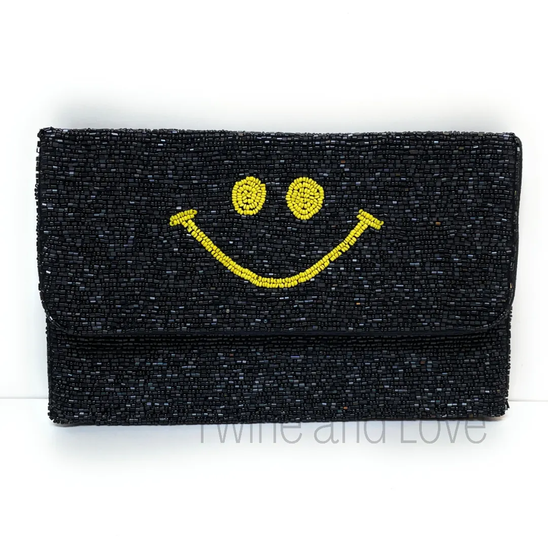 Smiley Face Beaded Clutch Purse
