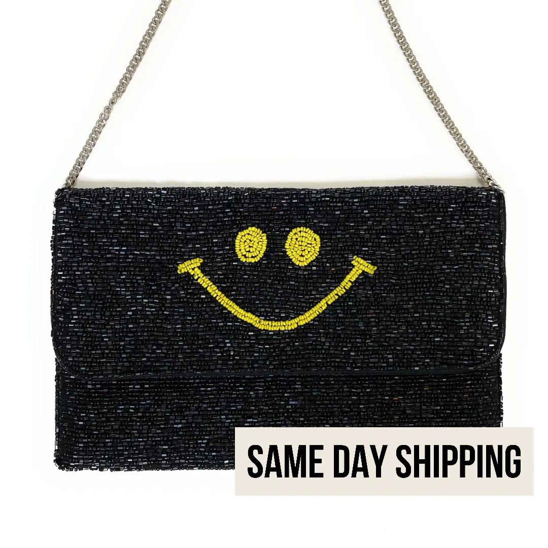Smiley Face Beaded Clutch Purse