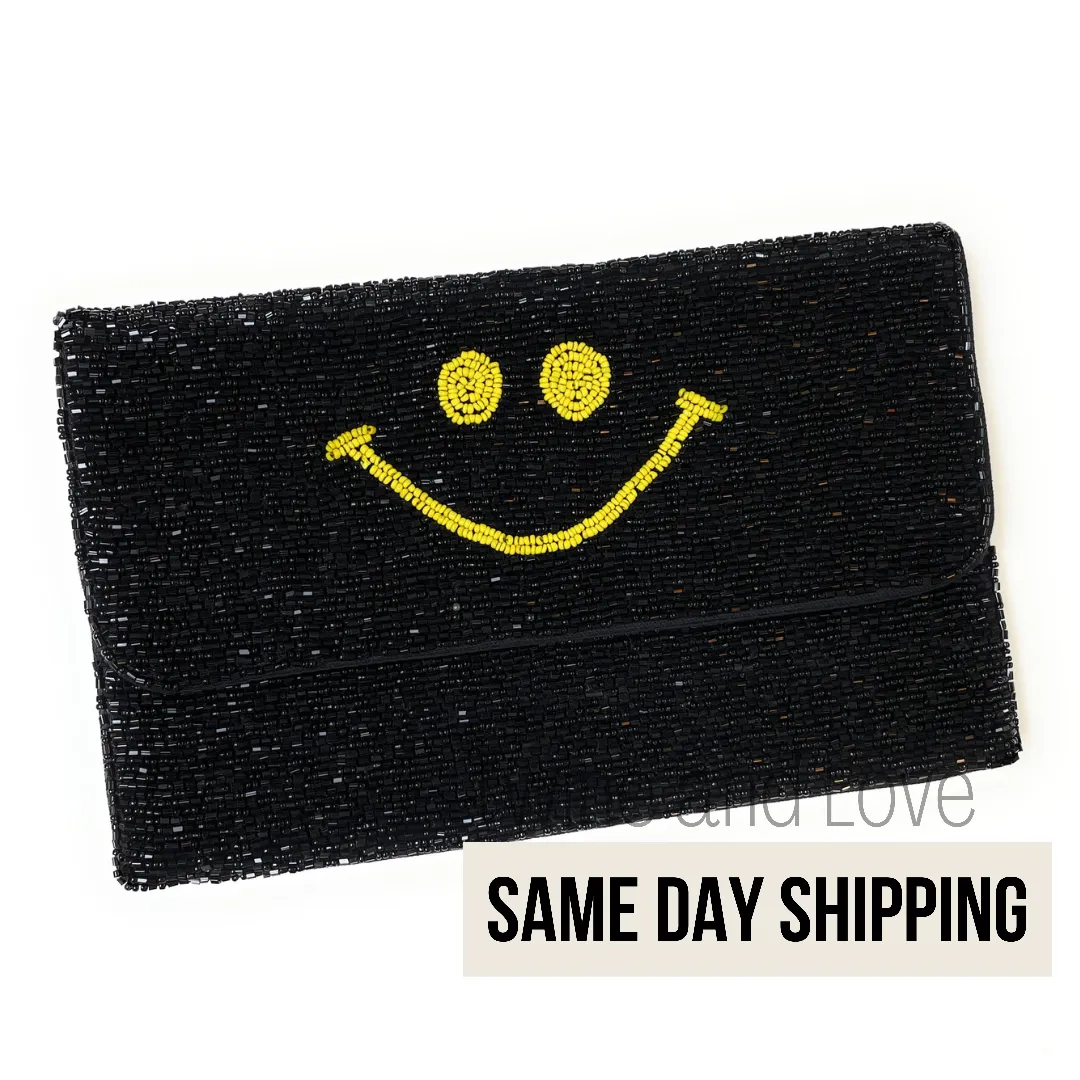 Smiley Face Beaded Clutch Purse