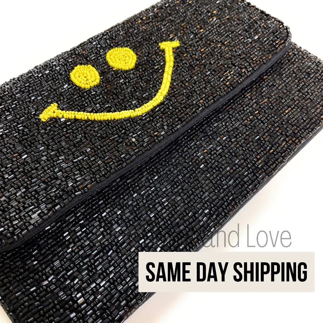 Smiley Face Beaded Clutch Purse