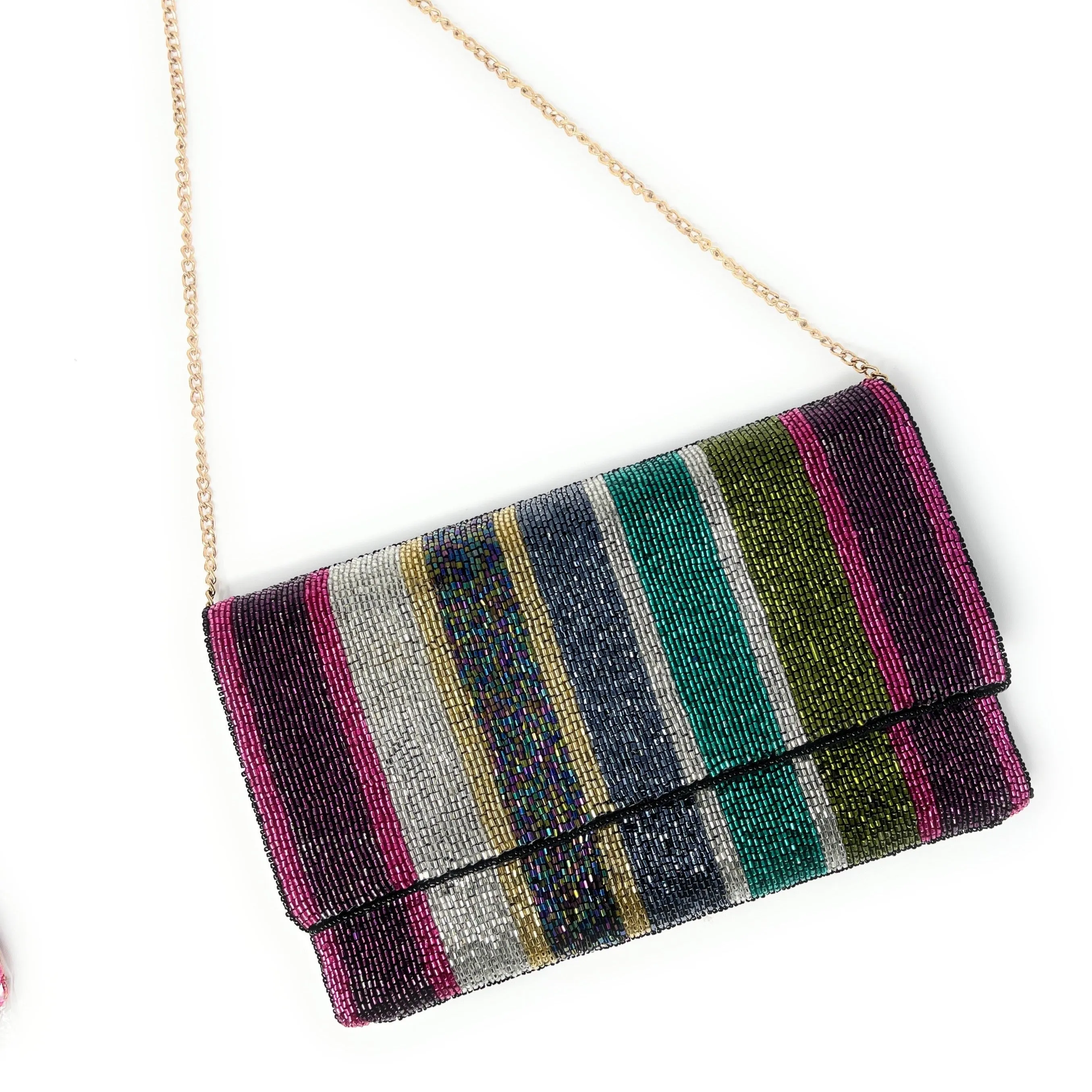 Striped Beaded Clutch Purse