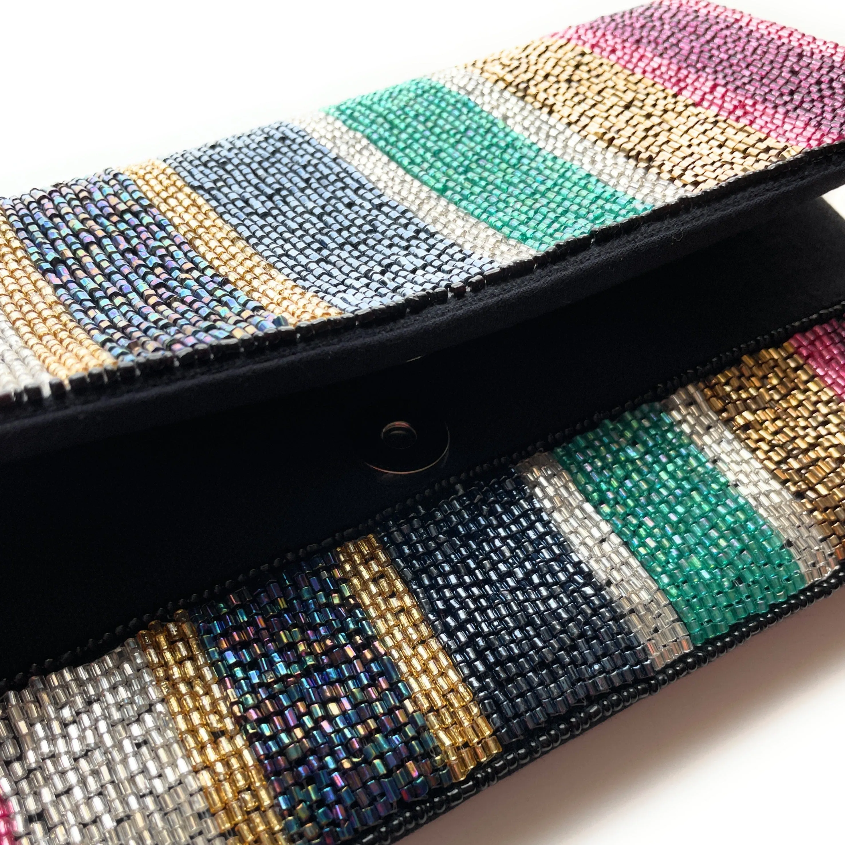 Striped Beaded Clutch Purse