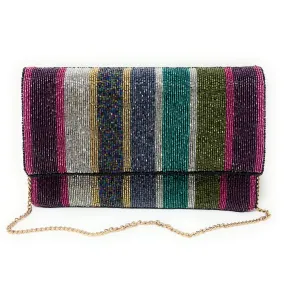 Striped Beaded Clutch Purse