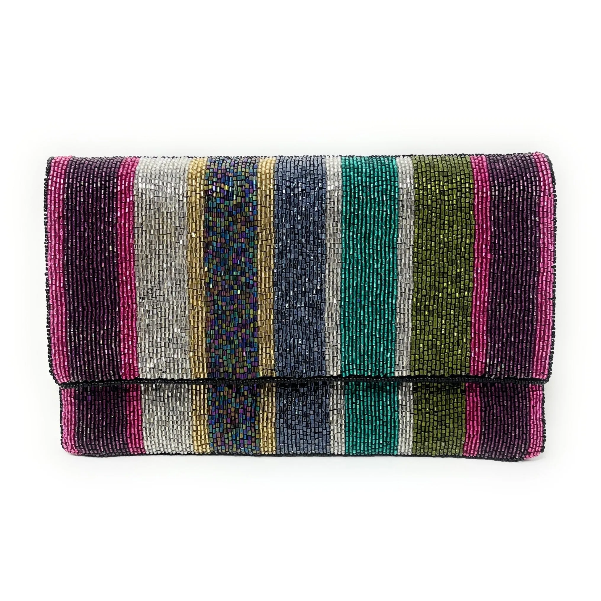 Striped Beaded Clutch Purse