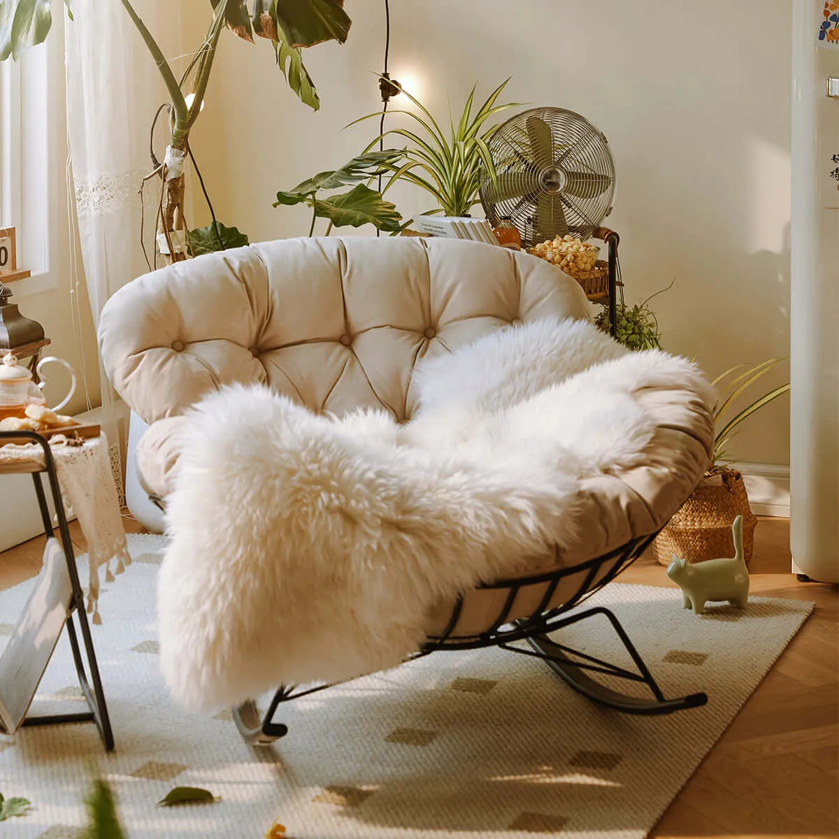 Suede Leather Reclining Lazy Rocking Chair
