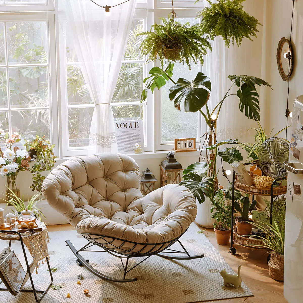 Suede Leather Reclining Lazy Rocking Chair