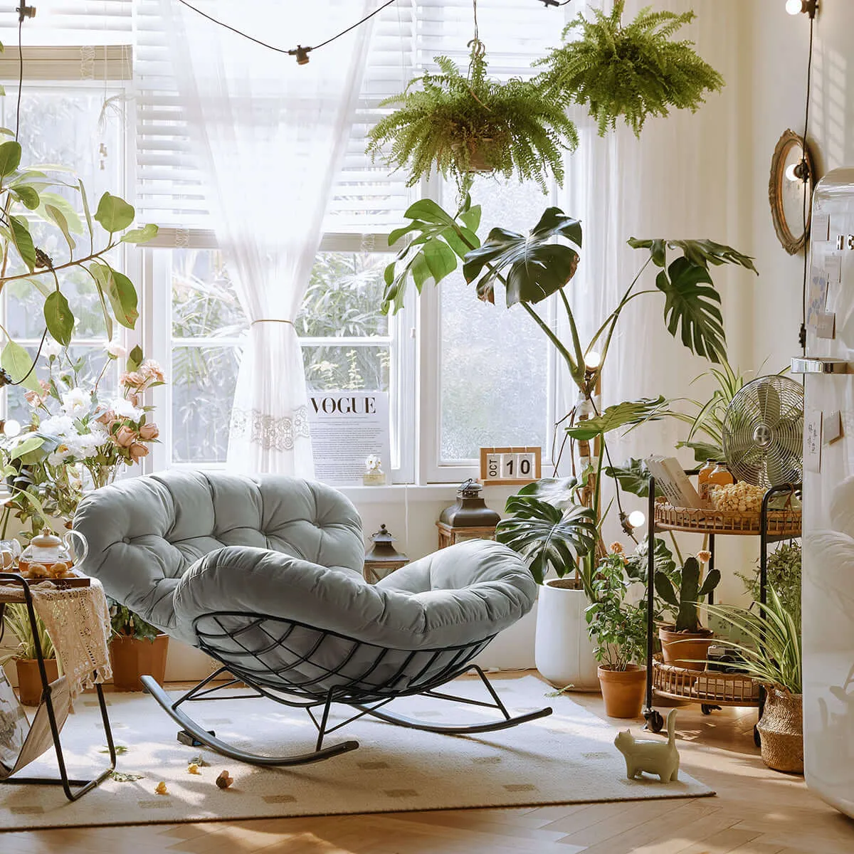 Suede Leather Reclining Lazy Rocking Chair