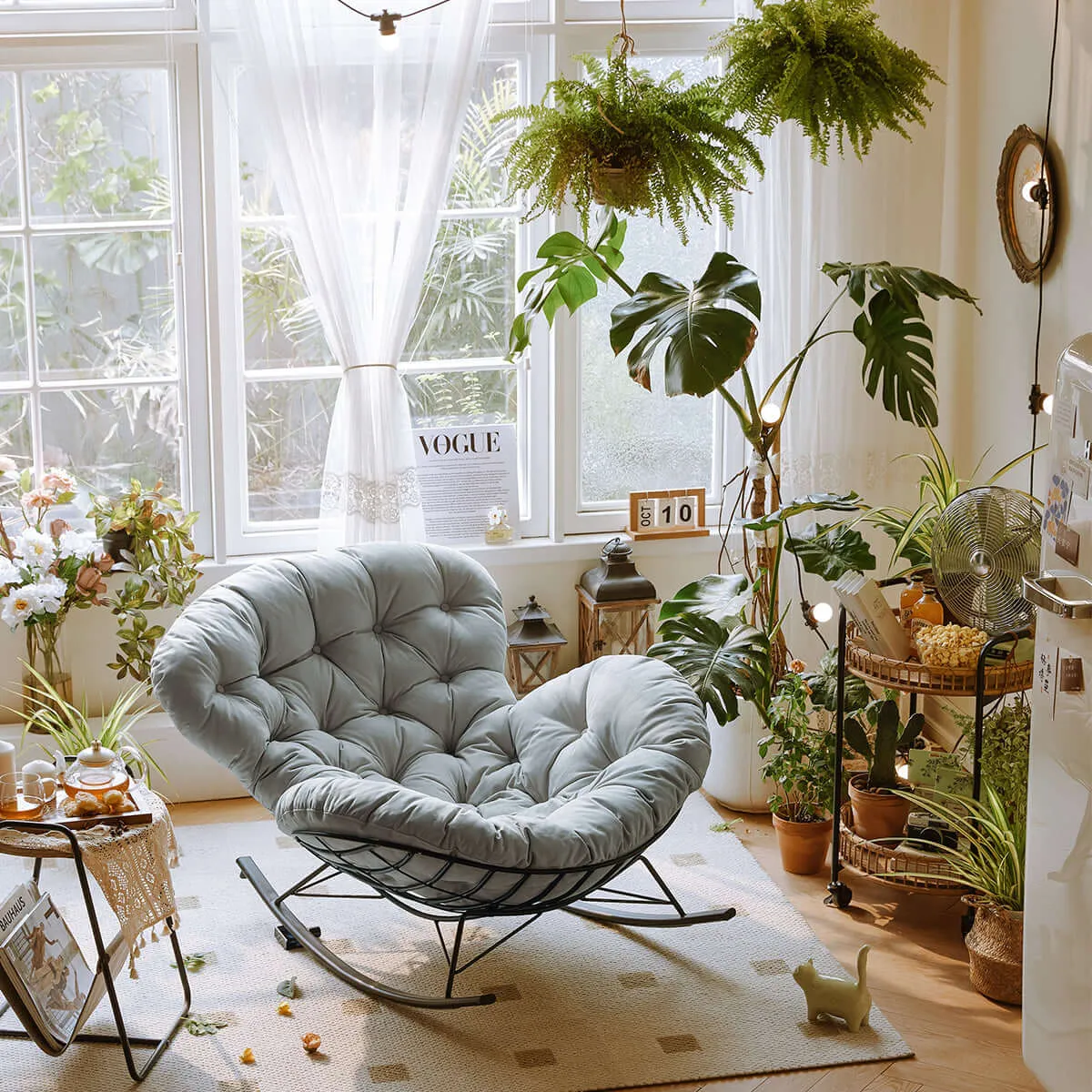 Suede Leather Reclining Lazy Rocking Chair