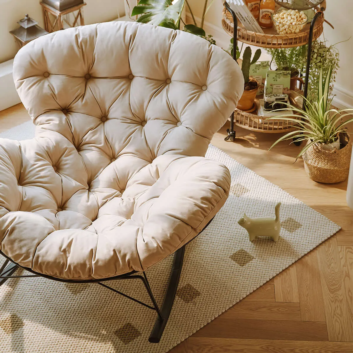 Suede Leather Reclining Lazy Rocking Chair