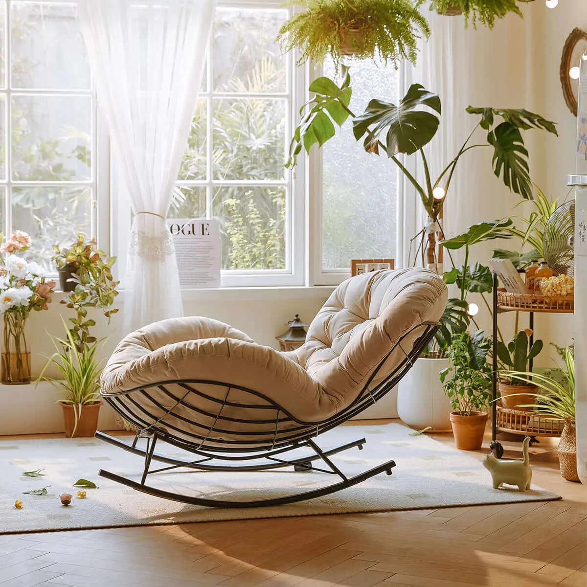 Suede Leather Reclining Lazy Rocking Chair