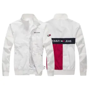 Tom Cool Front Flag Logo Crested Zip Down Jacket-White