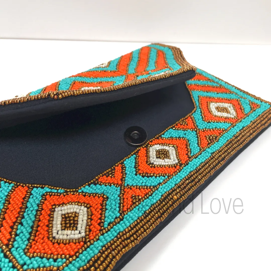 Turquoise Boho Beaded Clutch Purse