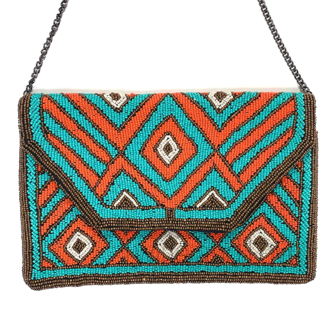 Turquoise Boho Beaded Clutch Purse