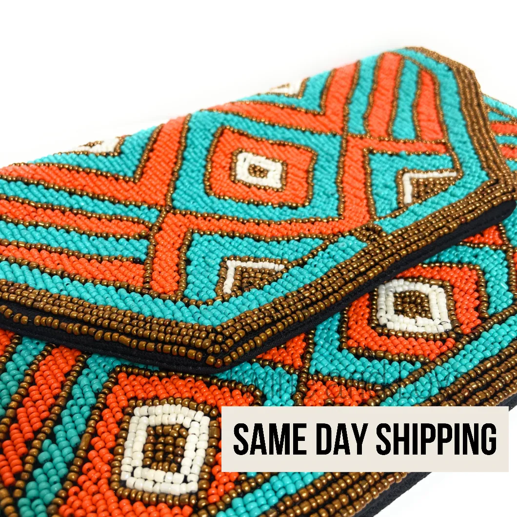 Turquoise Boho Beaded Clutch Purse