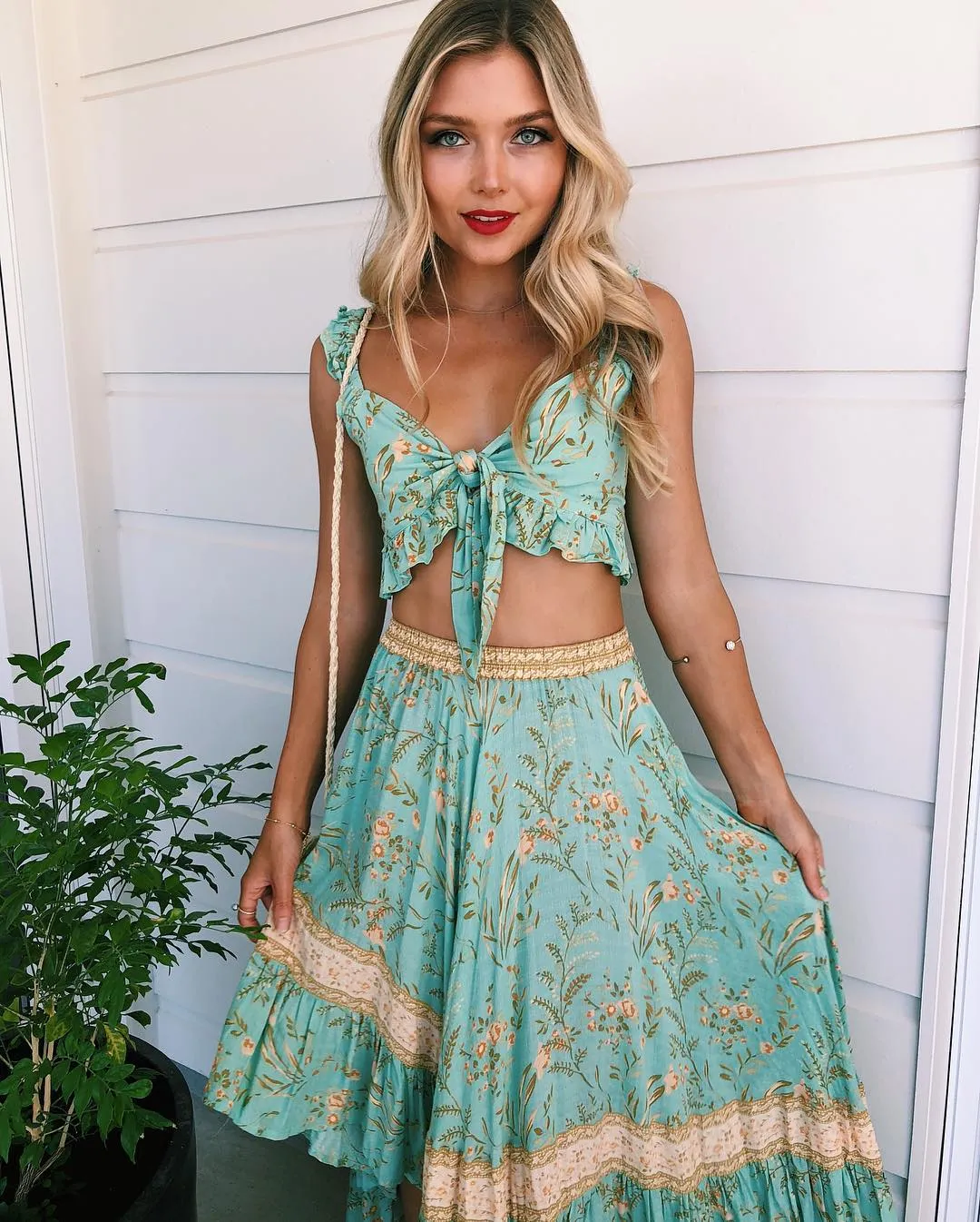Turquoise Ruffle Skirt - 2 Piece Set