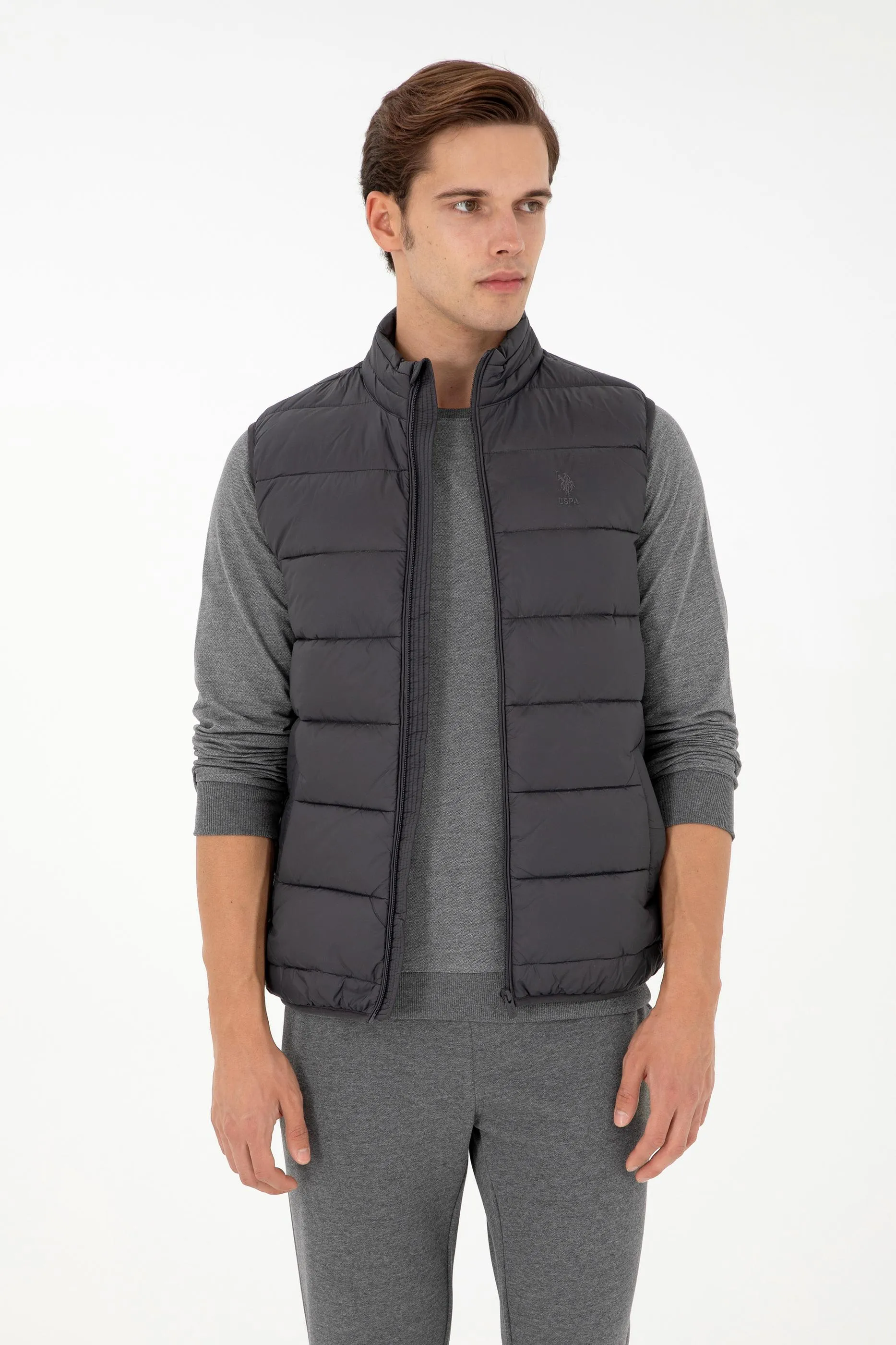 USPA Men Jacket Vest Quilted S/L Anthracite VR06 USPJK152 US POLO ASSN.