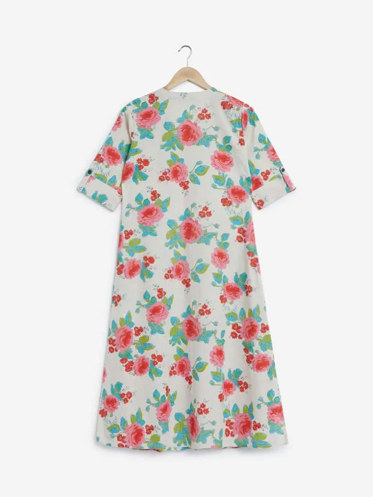 Utsa Pink A-Line Floral Pattern Kurta