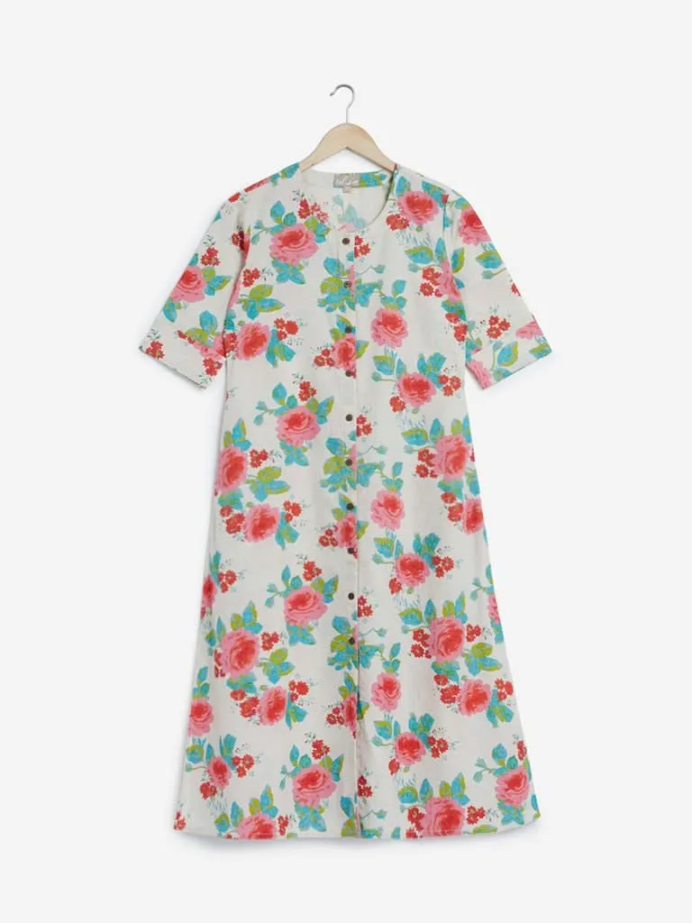 Utsa Pink A-Line Floral Pattern Kurta