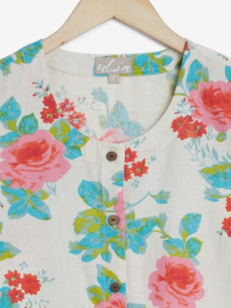 Utsa Pink A-Line Floral Pattern Kurta