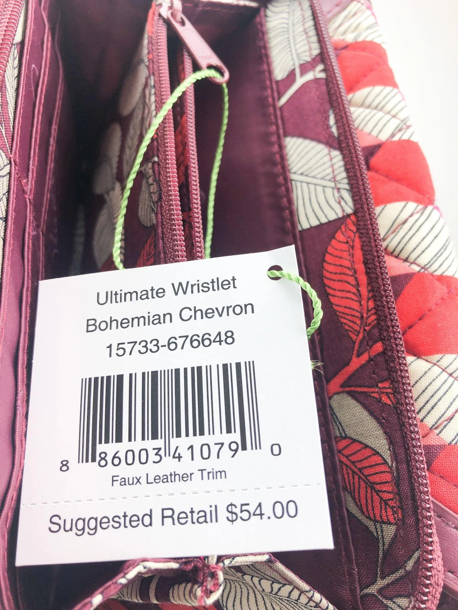 Vera Bradley, Women's Ultimate Wristlet, Bohemian Chevron, New with Tags, Wine/Multi