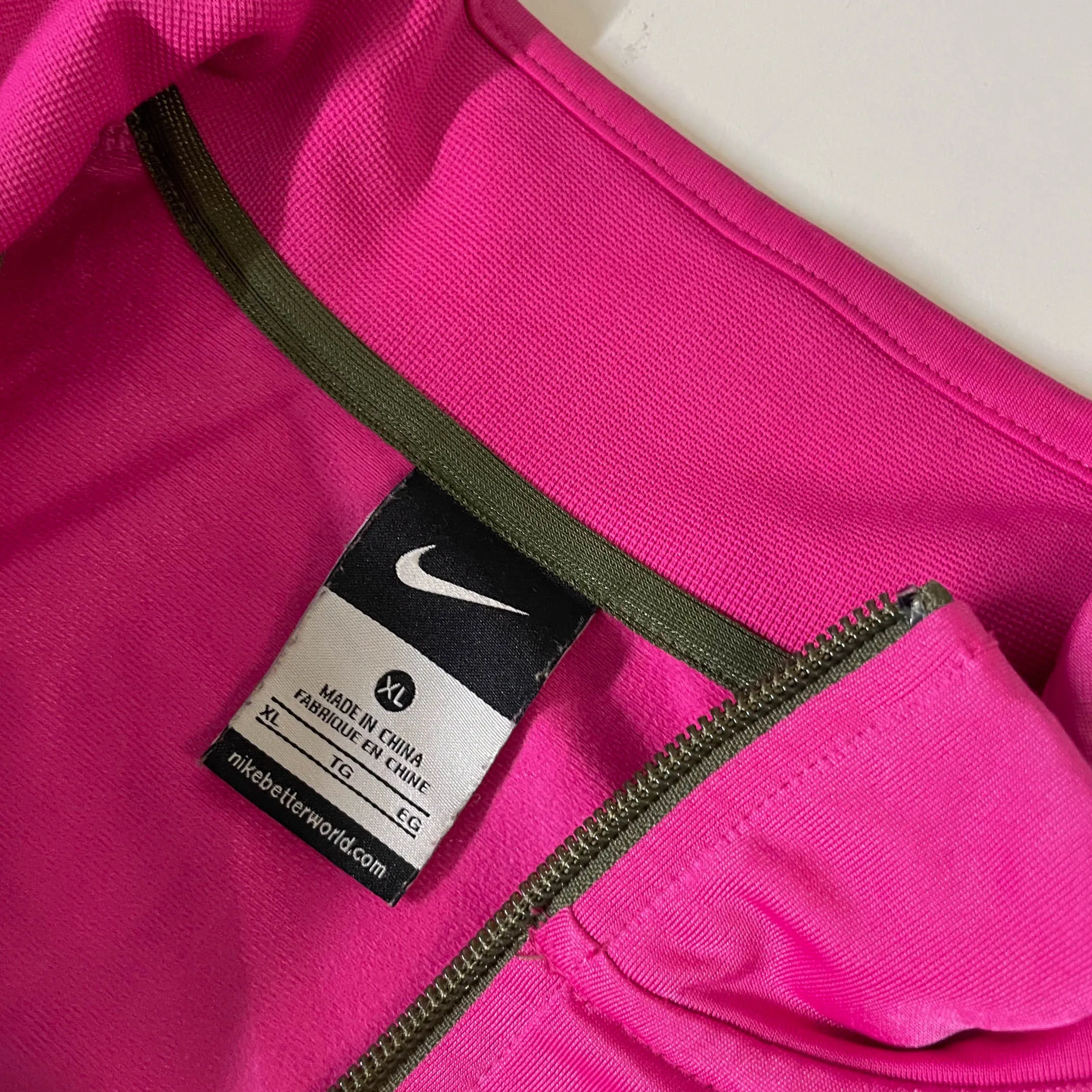 Vintage Nike Women's pink made in China full zip high neck jacket in XL|SKU 3816