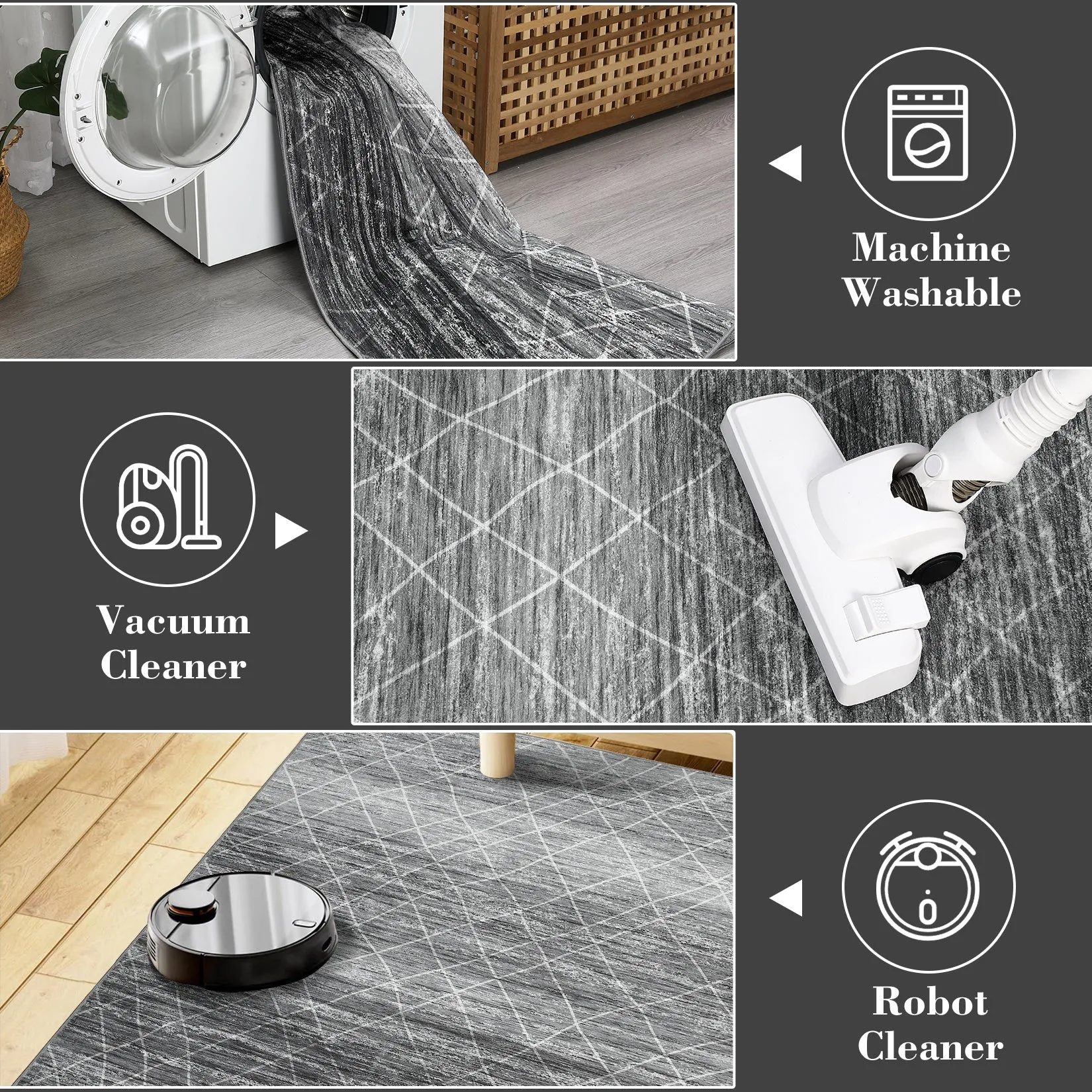 Washable Boho Area Rug for Living Room, Non Slip Neutral Farmhouse Entryway Rug Indoor, Easy Cleaning, Non Shedding, Kitchen Floor Mat Carpet Runner Rugs for Hallway Living Room Bedroom Kitchen Laundry Holiday Decor,Grey Brown Blue