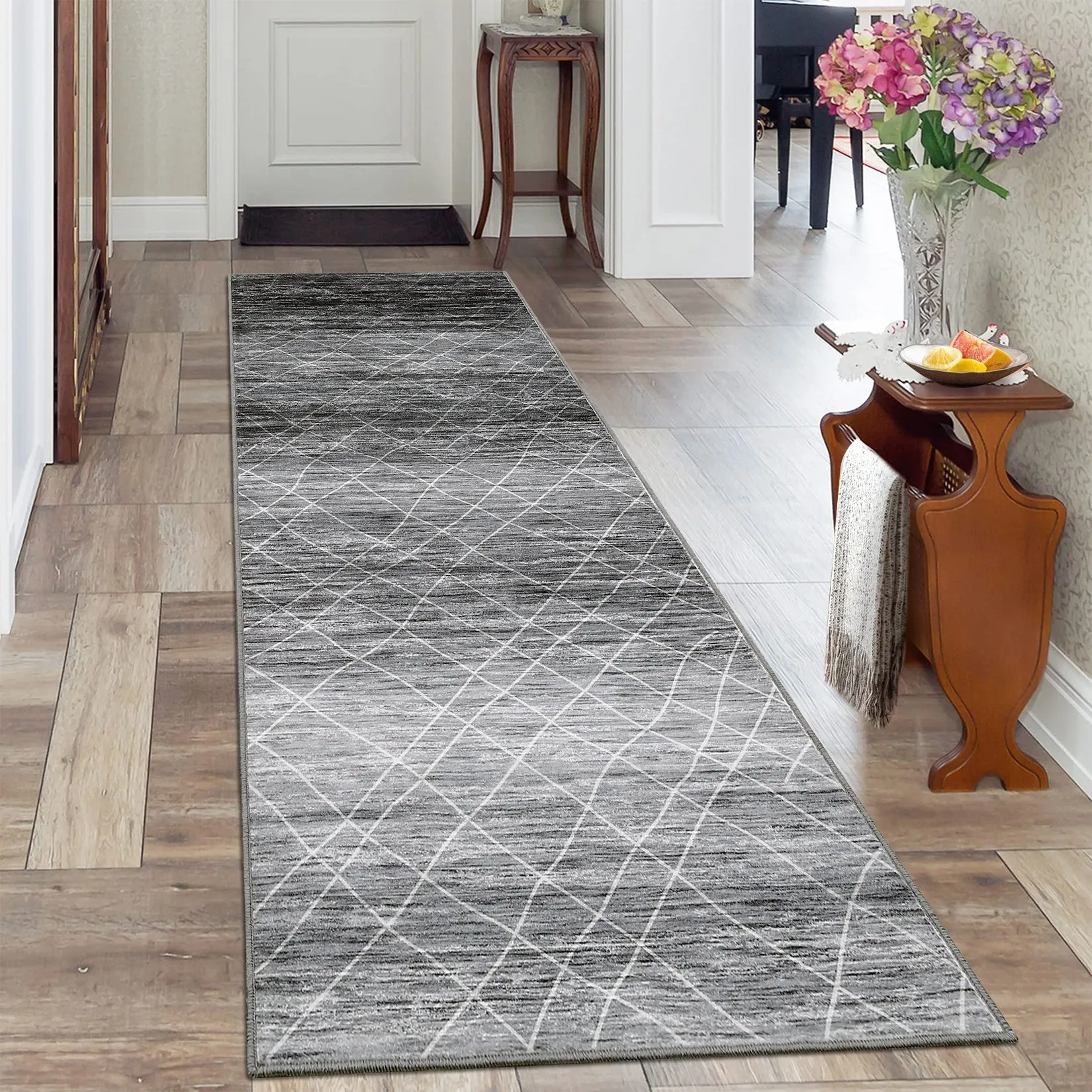 Washable Boho Area Rug for Living Room, Non Slip Neutral Farmhouse Entryway Rug Indoor, Easy Cleaning, Non Shedding, Kitchen Floor Mat Carpet Runner Rugs for Hallway Living Room Bedroom Kitchen Laundry Holiday Decor,Grey Brown Blue