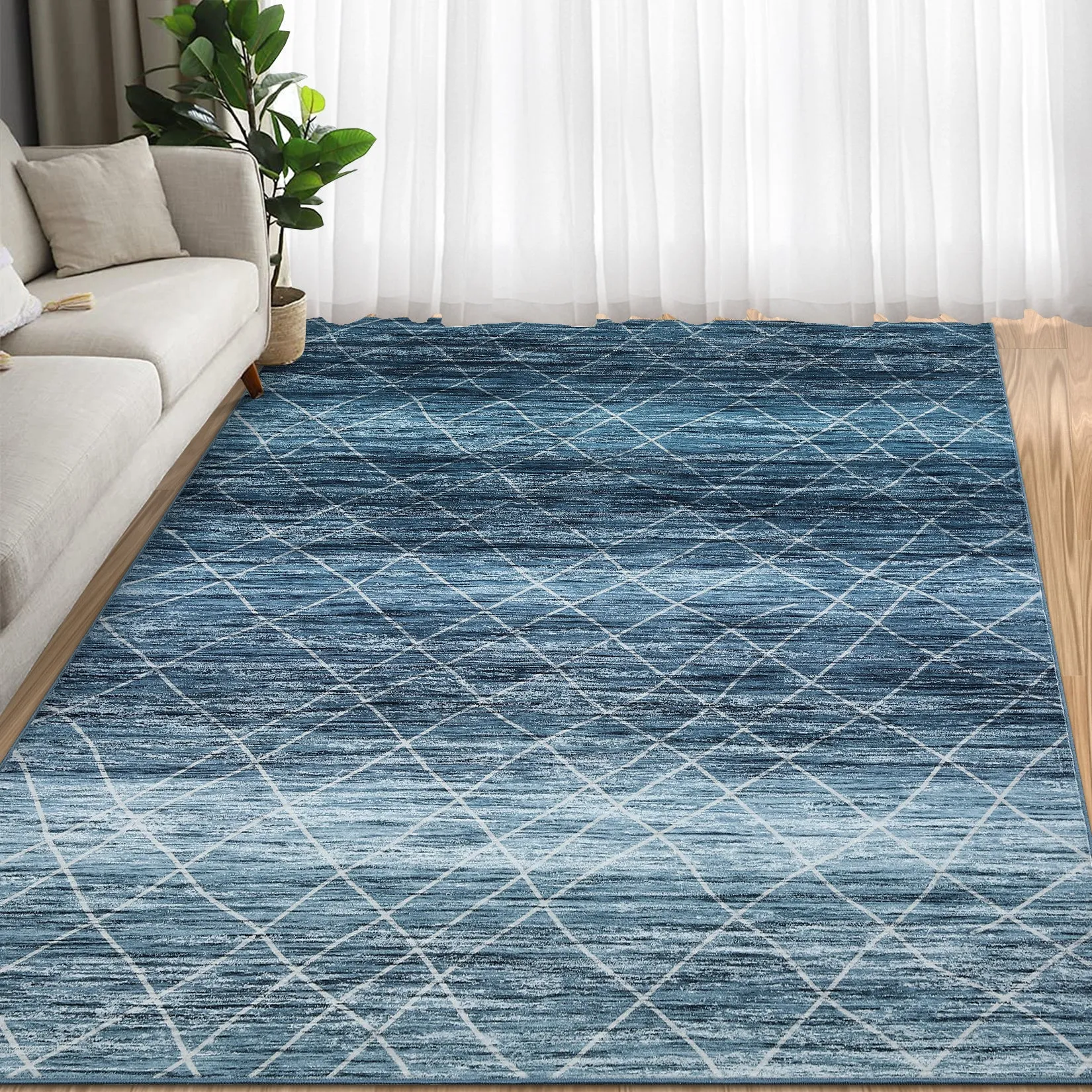 Washable Boho Area Rug for Living Room, Non Slip Neutral Farmhouse Entryway Rug Indoor, Easy Cleaning, Non Shedding, Kitchen Floor Mat Carpet Runner Rugs for Hallway Living Room Bedroom Kitchen Laundry Holiday Decor,Grey Brown Blue