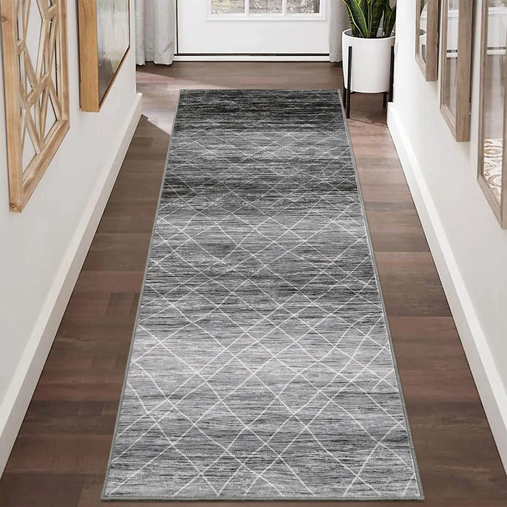 Washable Boho Area Rug for Living Room, Non Slip Neutral Farmhouse Entryway Rug Indoor, Easy Cleaning, Non Shedding, Kitchen Floor Mat Carpet Runner Rugs for Hallway Living Room Bedroom Kitchen Laundry Holiday Decor,Grey Brown Blue