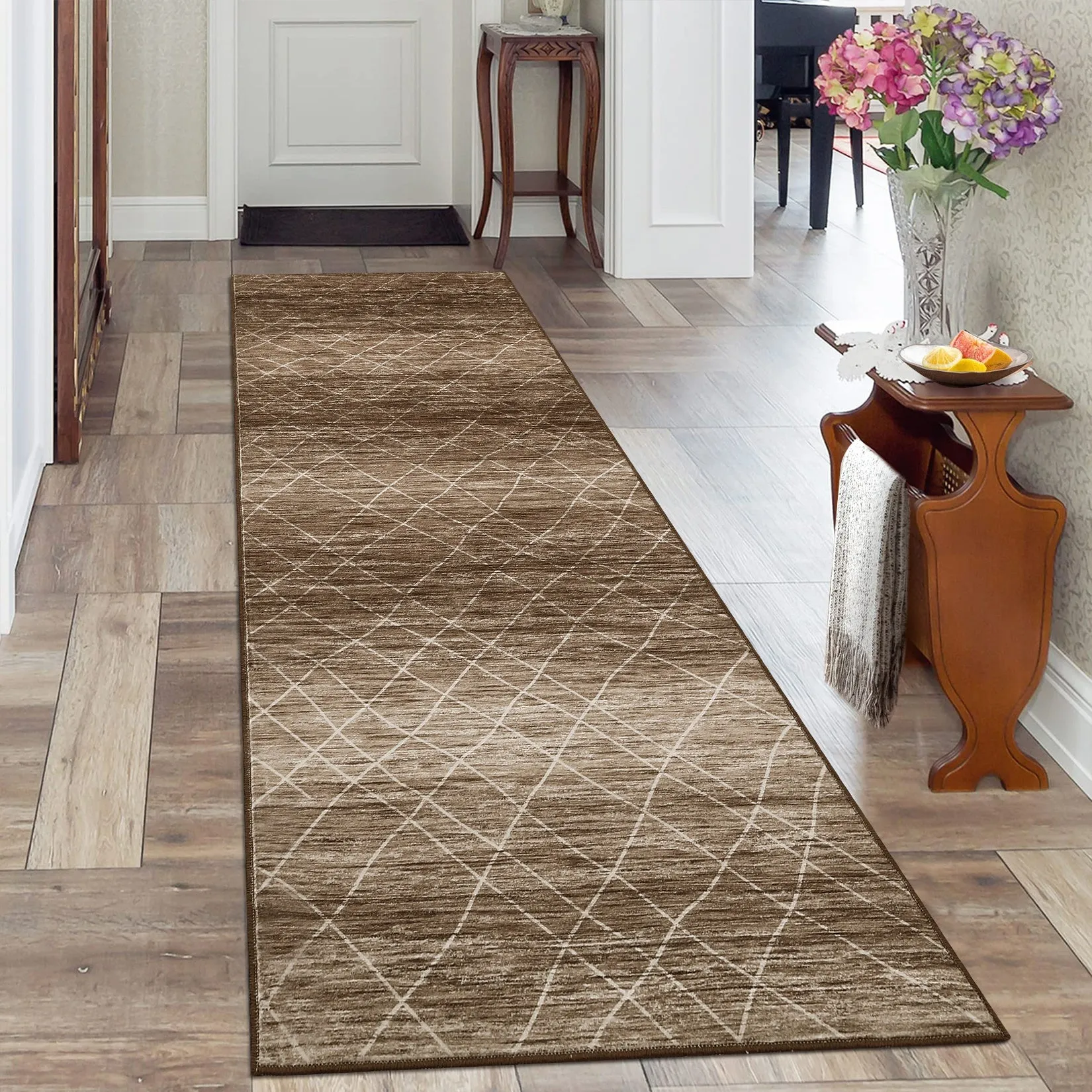Washable Boho Area Rug for Living Room, Non Slip Neutral Farmhouse Entryway Rug Indoor, Easy Cleaning, Non Shedding, Kitchen Floor Mat Carpet Runner Rugs for Hallway Living Room Bedroom Kitchen Laundry Holiday Decor,Grey Brown Blue