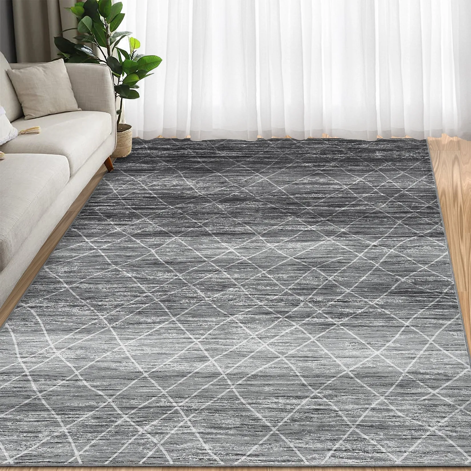 Washable Boho Area Rug for Living Room, Non Slip Neutral Farmhouse Entryway Rug Indoor, Easy Cleaning, Non Shedding, Kitchen Floor Mat Carpet Runner Rugs for Hallway Living Room Bedroom Kitchen Laundry Holiday Decor,Grey Brown Blue