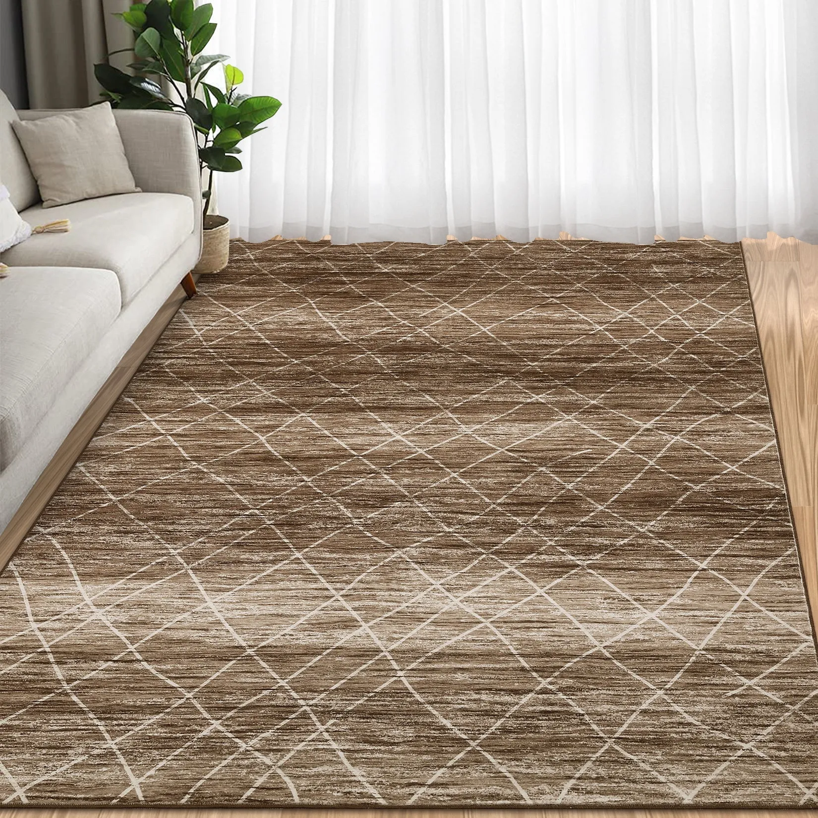 Washable Boho Area Rug for Living Room, Non Slip Neutral Farmhouse Entryway Rug Indoor, Easy Cleaning, Non Shedding, Kitchen Floor Mat Carpet Runner Rugs for Hallway Living Room Bedroom Kitchen Laundry Holiday Decor,Grey Brown Blue