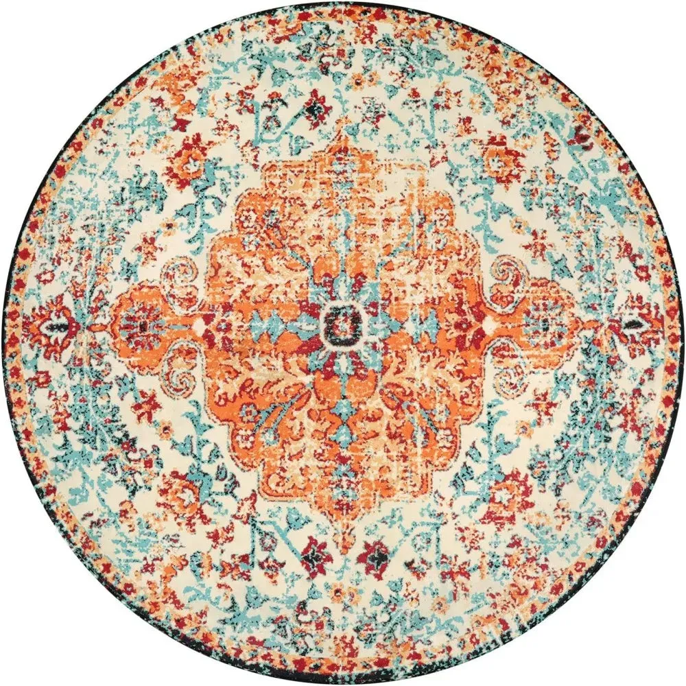Washable Round Rugs Bohemian Circle Rugs for Living Room Entryway Round Area Rug Floral Non Slip Carpet for Bedroom Dining Table