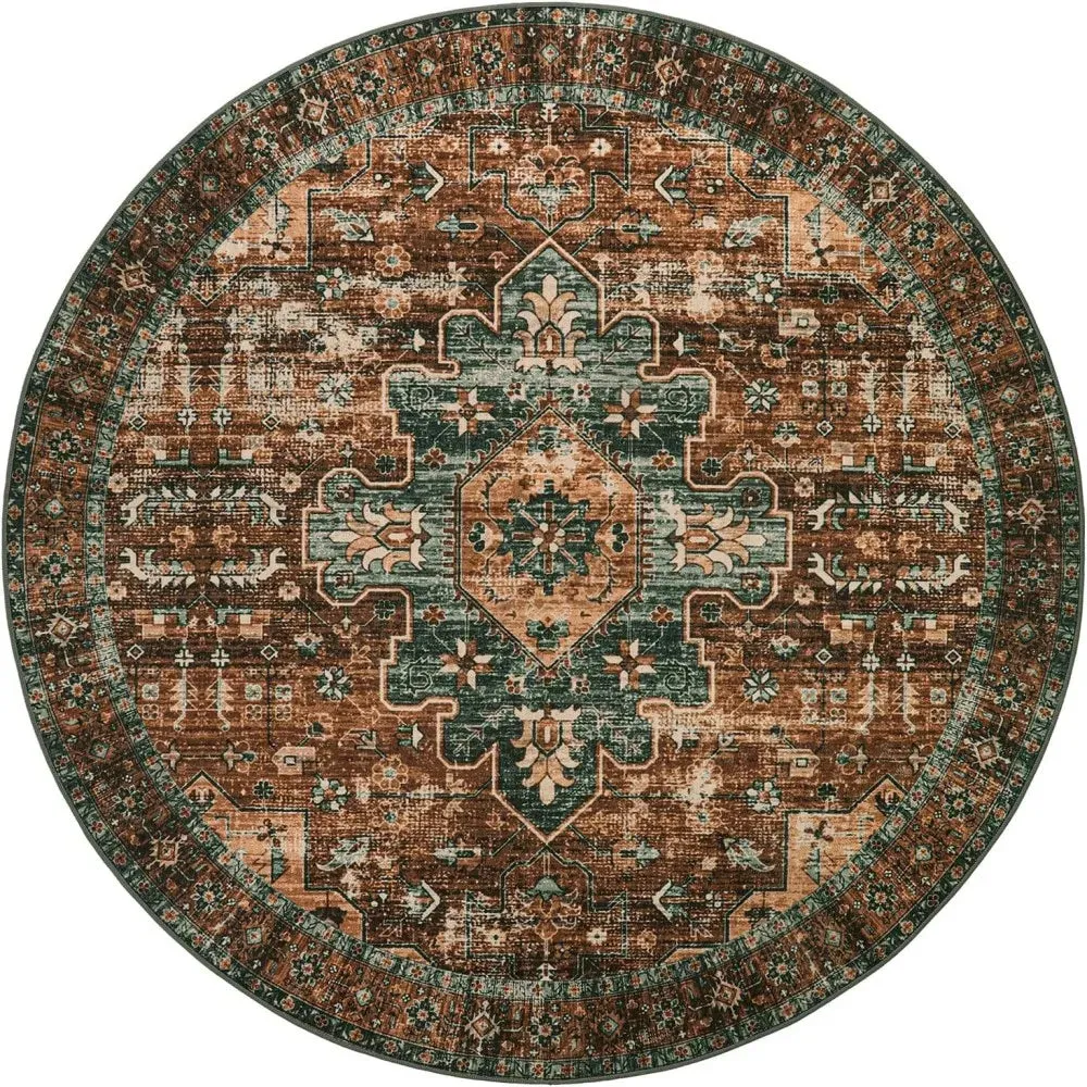 Washable Round Rugs Bohemian Circle Rugs for Living Room Entryway Round Area Rug Floral Non Slip Carpet for Bedroom Dining Table