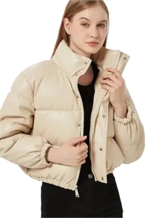 Women's Faux Leather Crop Puffer Jacket