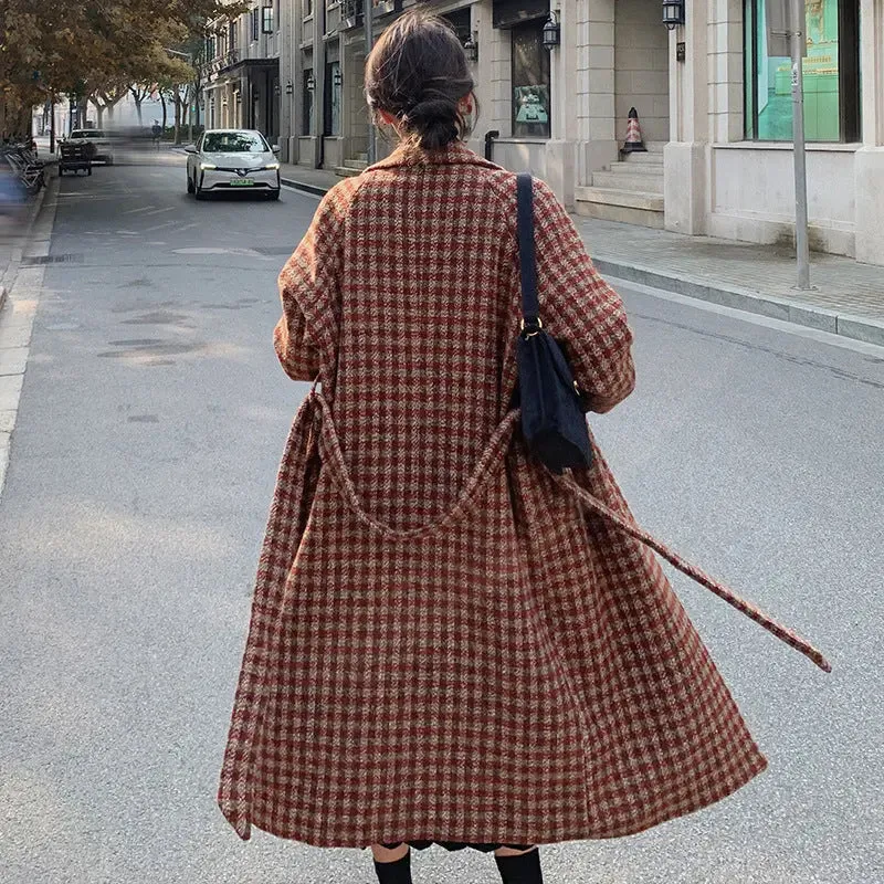 Women's Plaid Wool Blend Coat - Stylish Street Fashion Outerwear