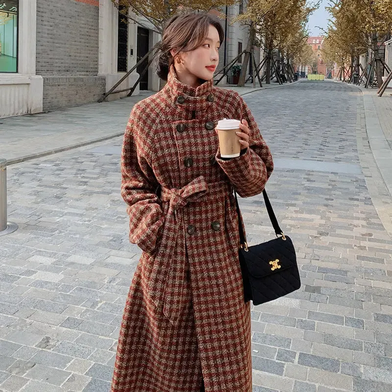 Women's Plaid Wool Blend Coat - Stylish Street Fashion Outerwear